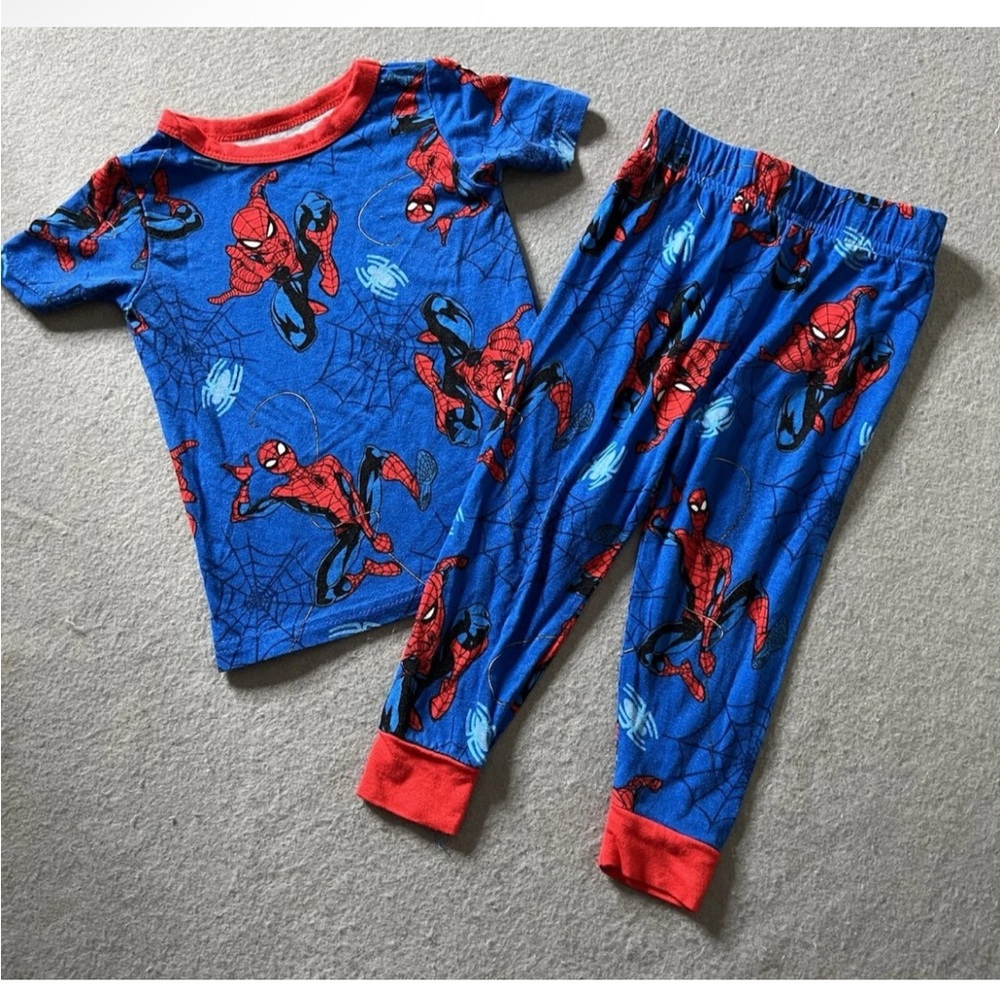 Marvel Spiderman Pajama Set Boys 18 Months Top Pants Viscose/Spandex Stretch